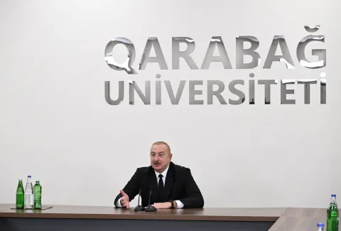 President Ilham Aliyev in the opening ceremony of Karabakh University / President.az